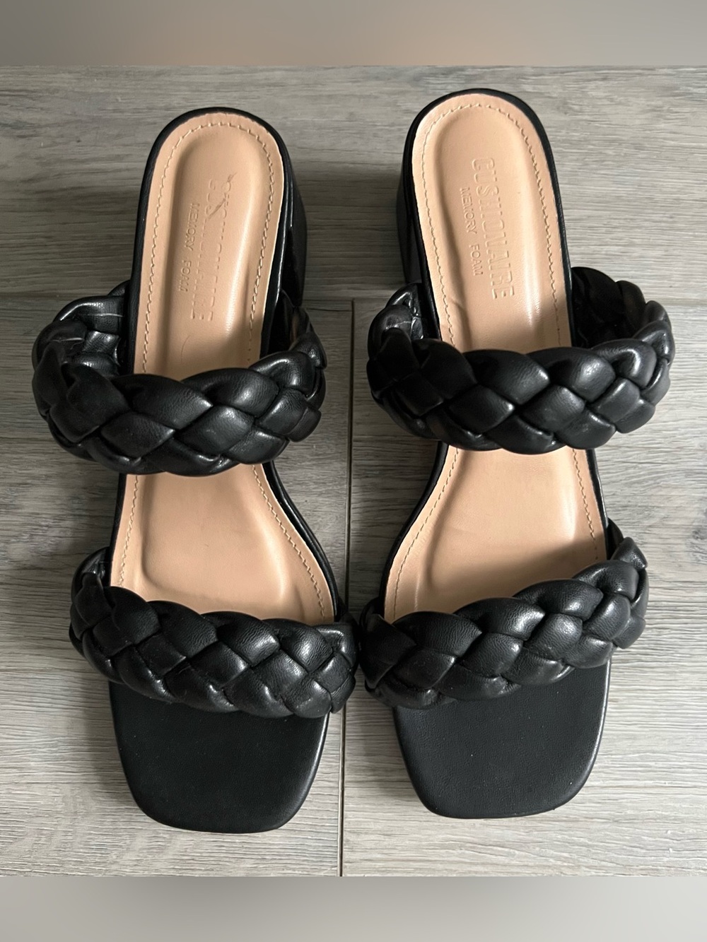 Cushionaire Black Braided Double-Strap Slide Sandals - Women's